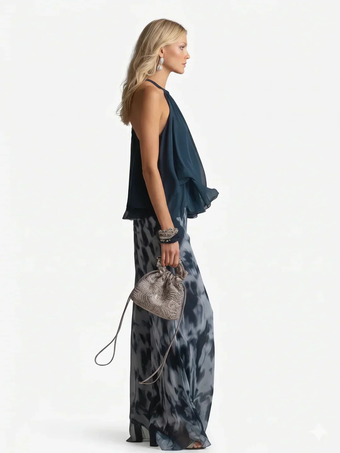 Set elegante in chiffon a due pezzi