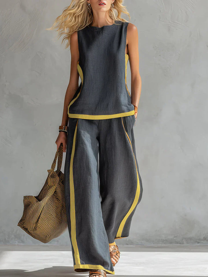 Ursula - Set Elegante e Casual di Gilet e Pantaloni con Finiture Bicolore