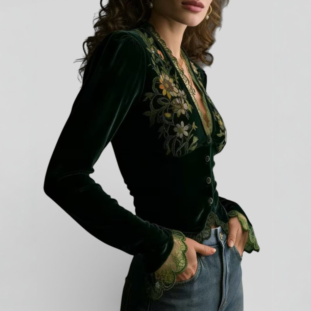 Isabel™ | Blusa in velluto con motivo floreale