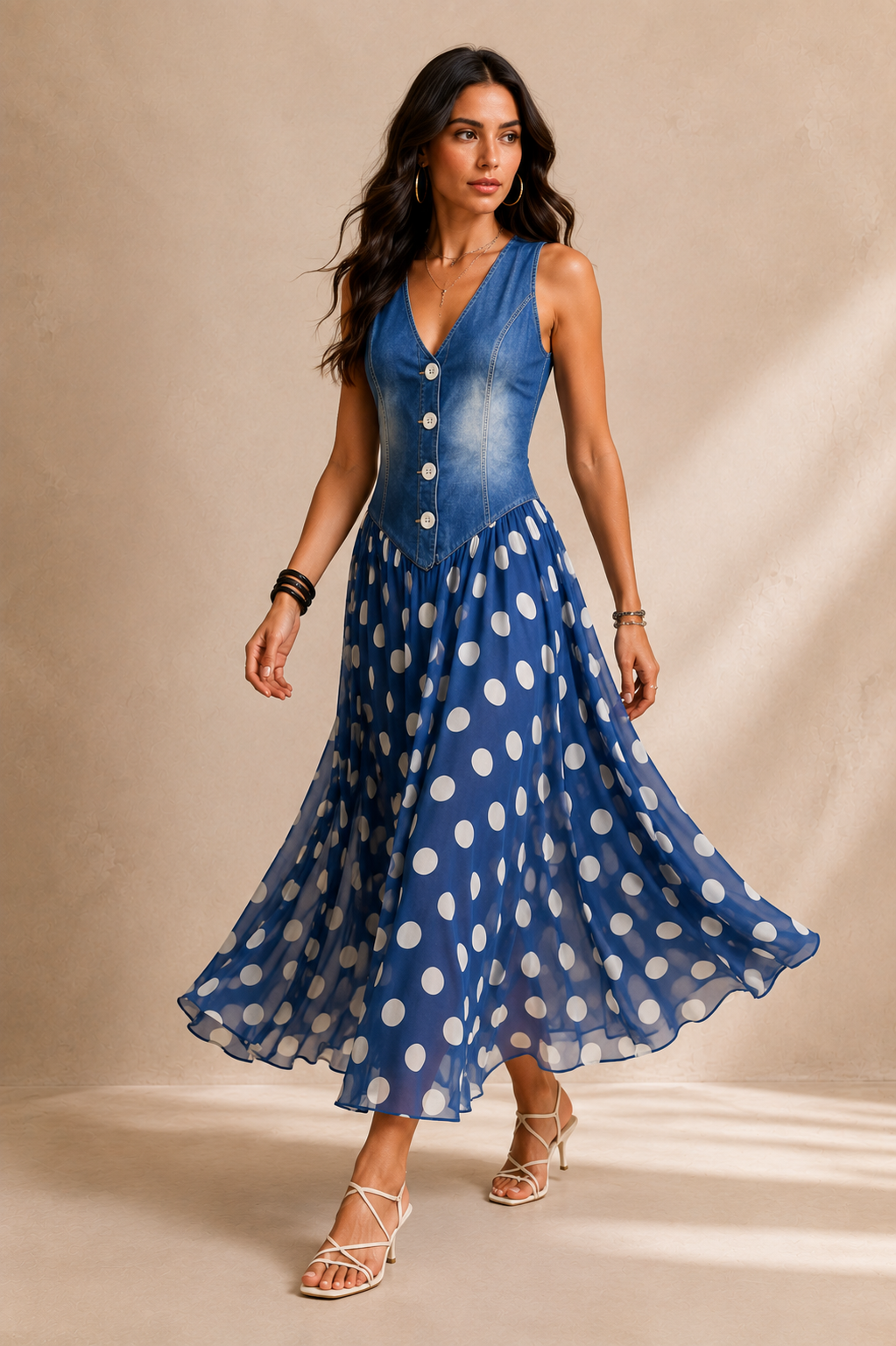 Bianca | Abito Midi in Chiffon a Pois