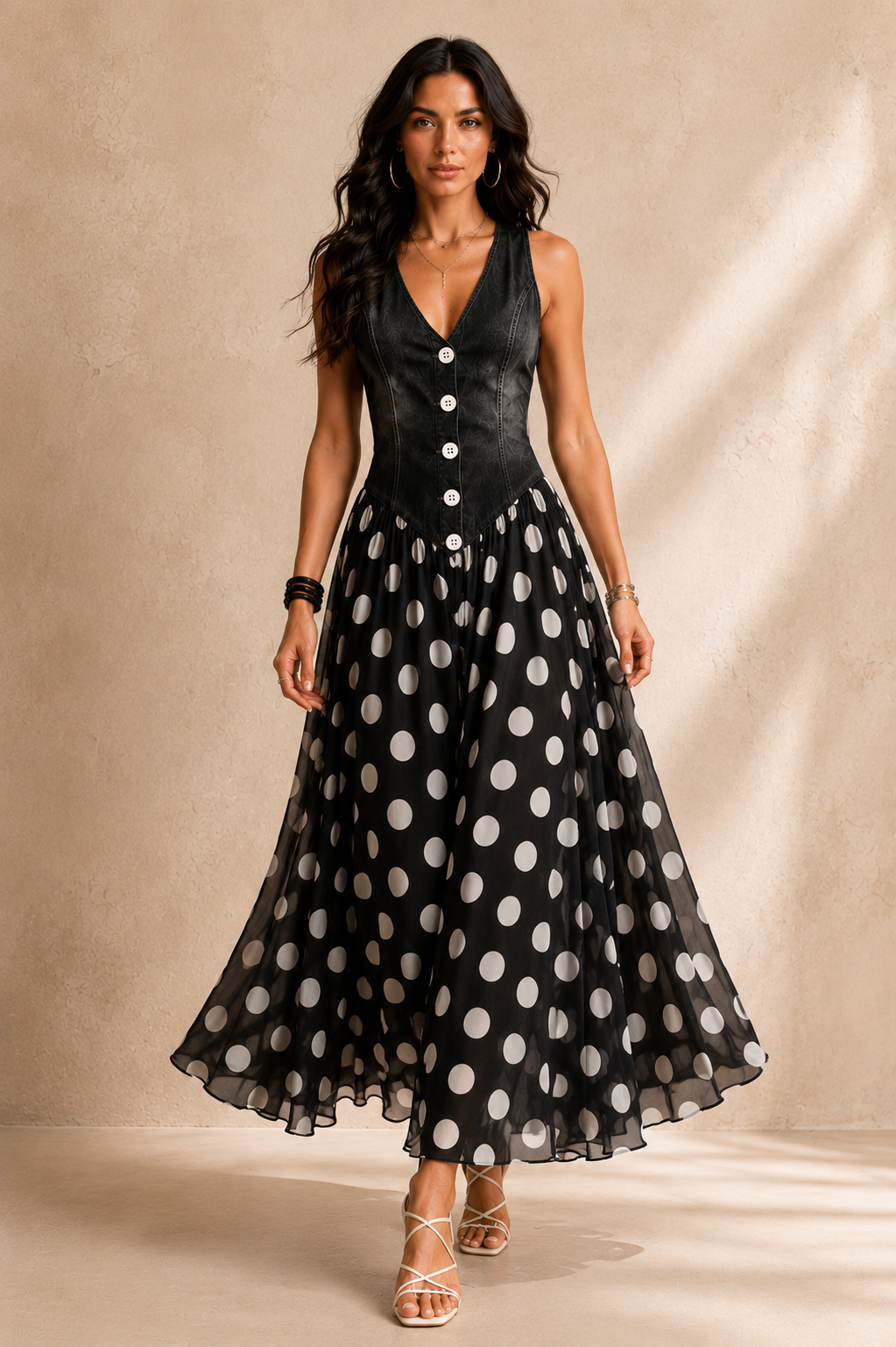 Bianca | Abito Midi in Chiffon a Pois