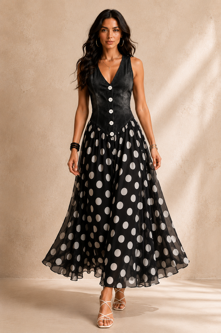 Bianca | Abito Midi in Chiffon a Pois