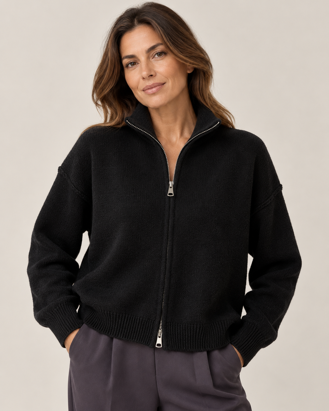 Elvira™ | Cardigan con zip e collo alto (Taglia unica)