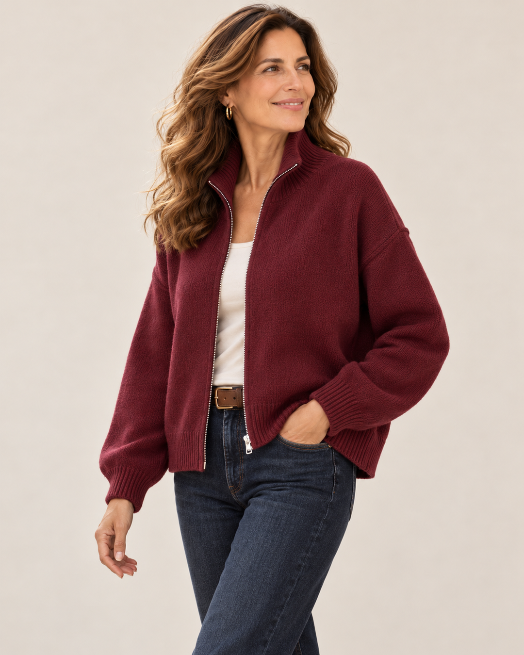 Elvira™ | Cardigan con zip e collo alto (Taglia unica)