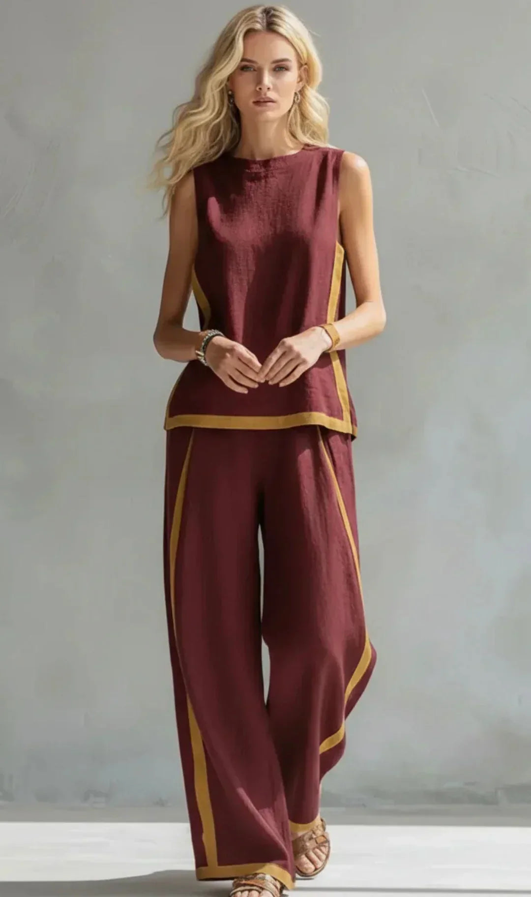 Ursula - Set Elegante e Casual di Gilet e Pantaloni con Finiture Bicolore