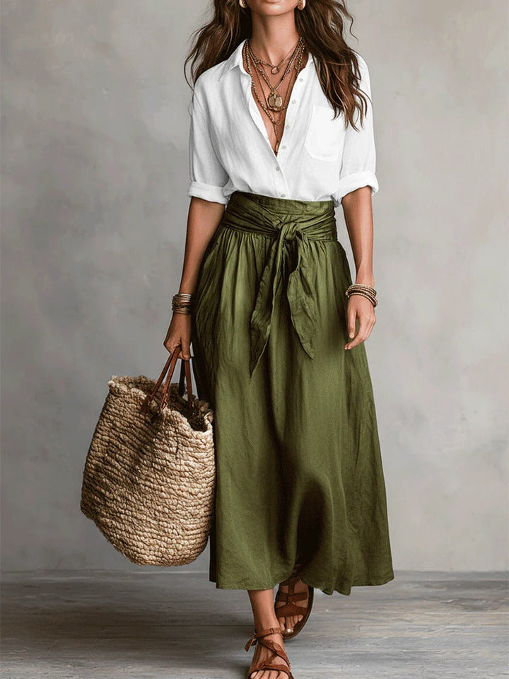 RIVER | Set di Due Pezzi: Top Nero e Gonna Midi Verde Oliva