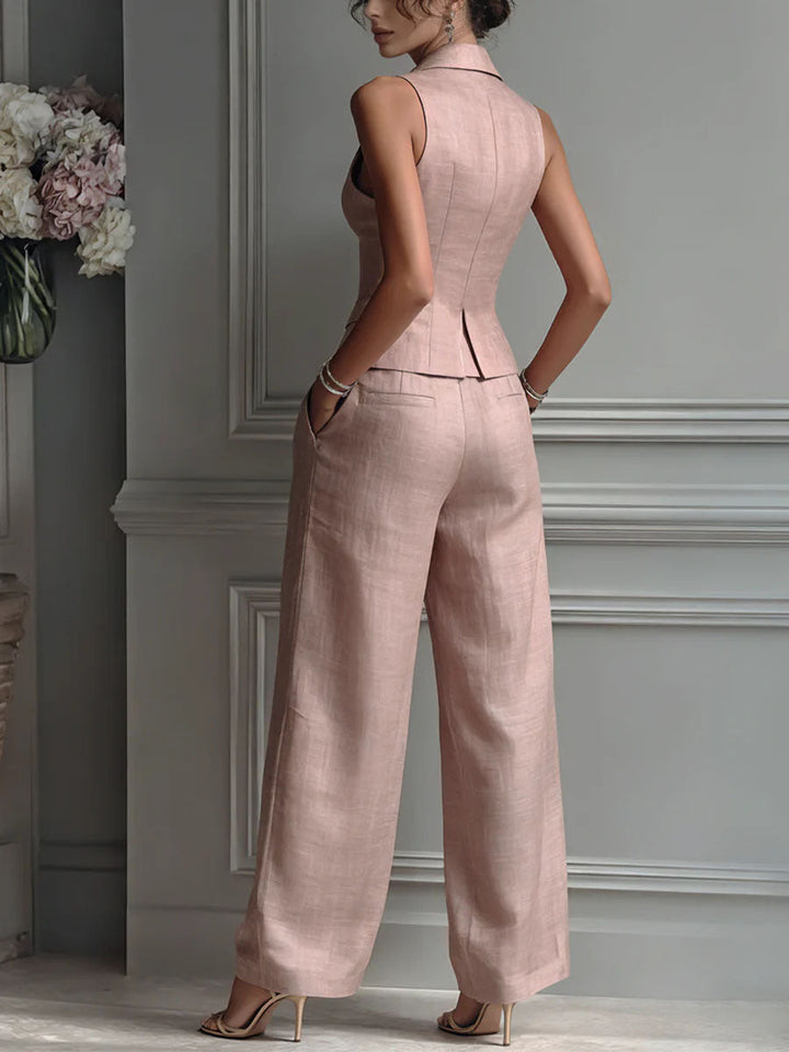 Set da donna a due pezzi con scollatura a V e bottoni