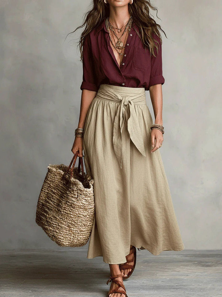 RIVER | Set di Due Pezzi: Top Nero e Gonna Midi Verde Oliva