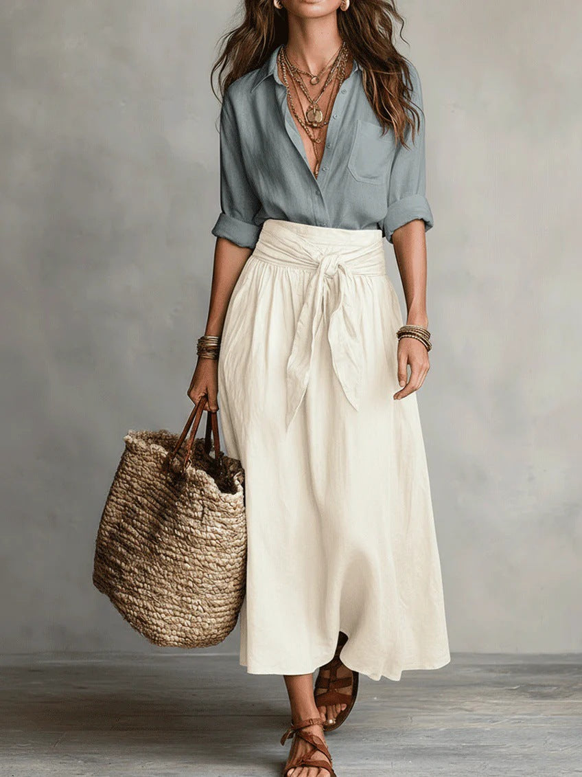 RIVER | Set di Due Pezzi: Top Nero e Gonna Midi Verde Oliva