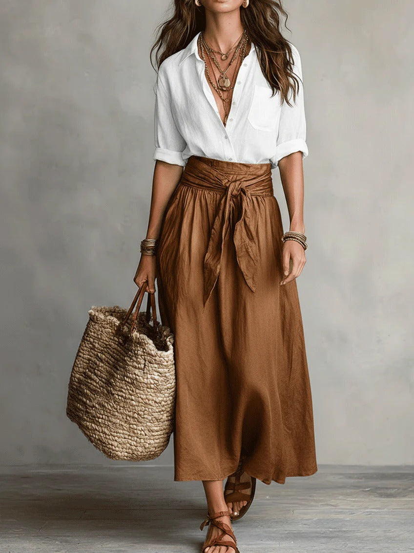 RIVER | Set di Due Pezzi: Top Nero e Gonna Midi Verde Oliva