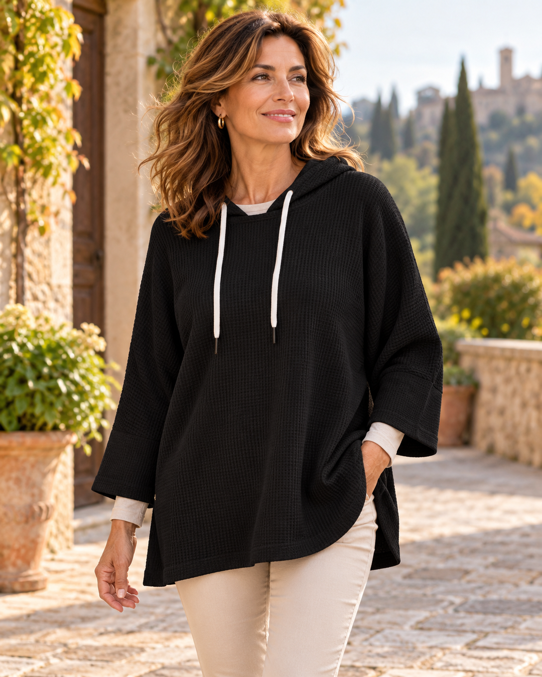 Oriana™ | Poncho in maglia con cappuccio