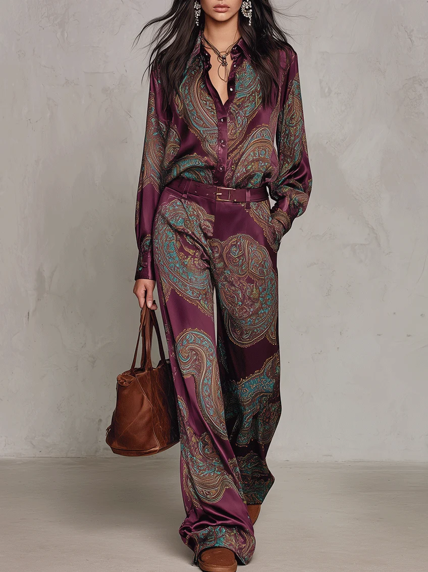 Completo Satin Paisley Borgogna