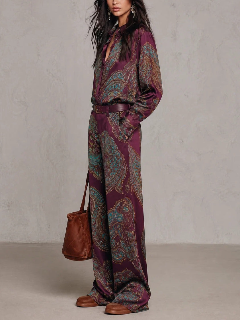 Completo Satin Paisley Borgogna