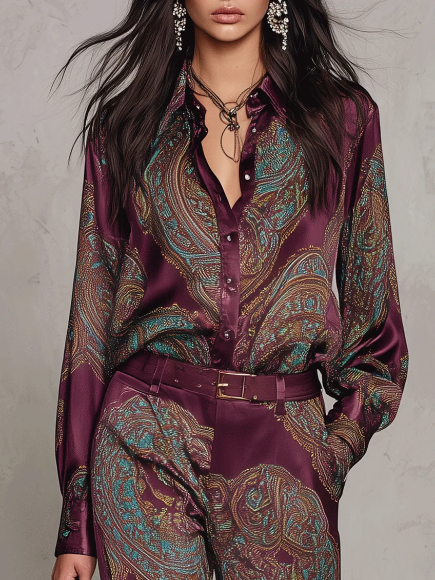 Completo Satin Paisley Borgogna
